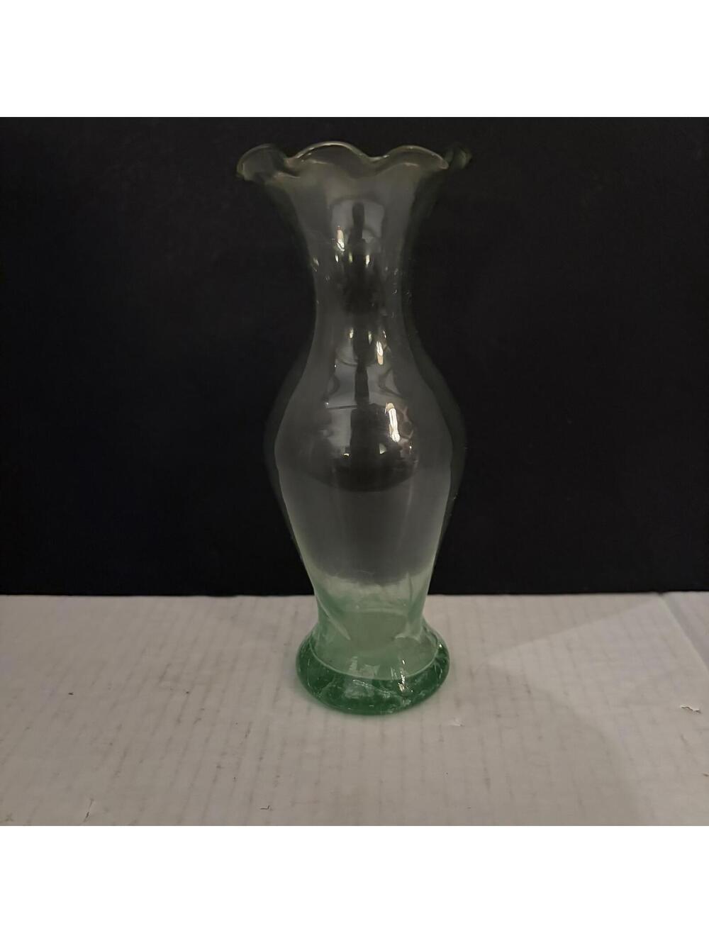 Vintage Green Cased Glass Scalloped Rim Vase